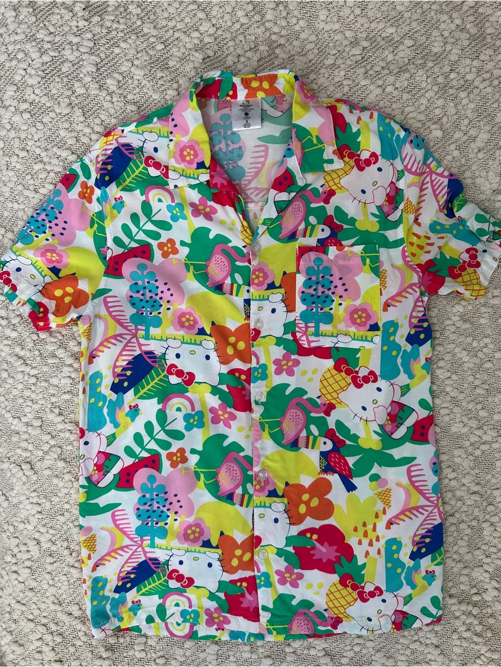 Sanrio Hello Kitty Tropical Hawaiian Floral Button Front Shirt Small Unisex